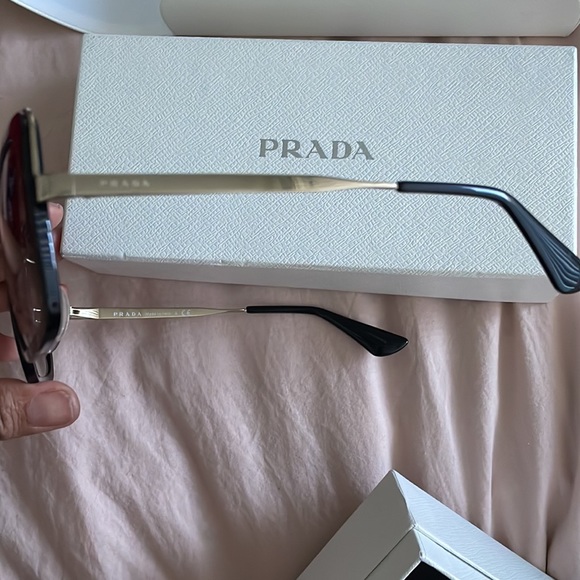 Prada sunglasses black gold rimmingGently worn, twice , since original purchase. - Picture 7 of 9